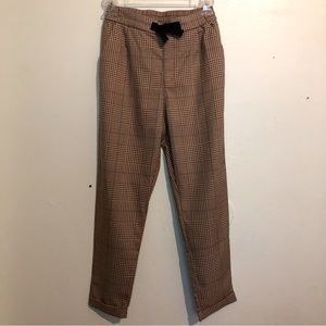 H&M Tan w/ Black Checkered Trousers, Cuffed, size 12-13Y